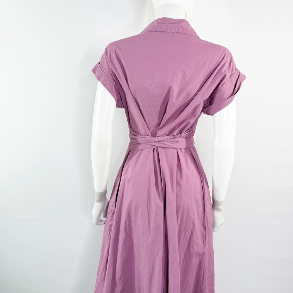 HATCH Purple Belted Maternity Midi Shirt Dress Size 1 US S Collared Short Sleeve - Picture 8 of 12